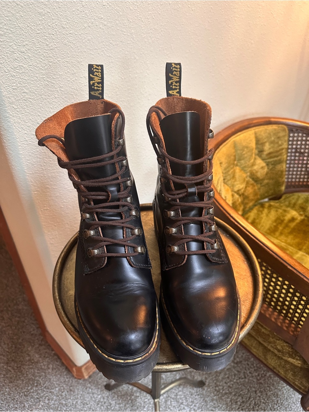Dr. Martens Leona Black Leather Lace-Up Boots